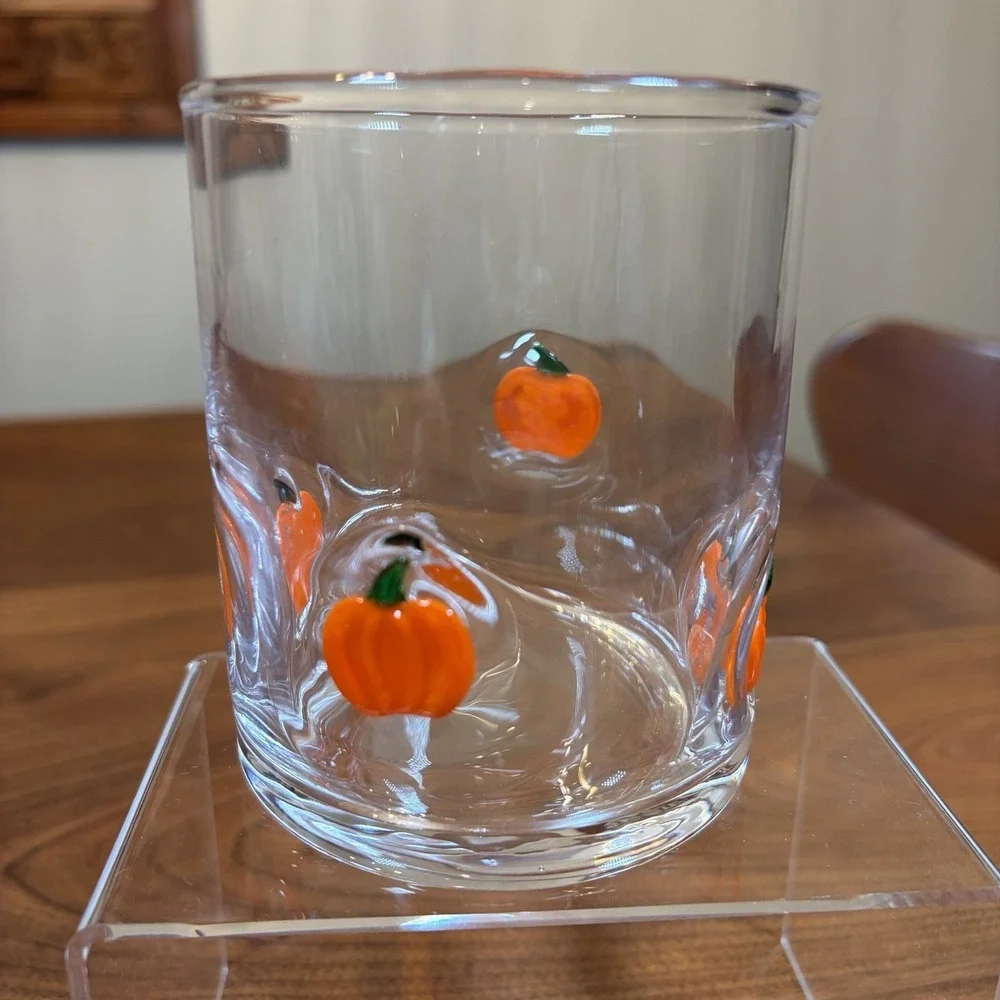 Lot of 3 Bats & Pumpkins Double Old Fashioned Whiskey Glasses Halloween
